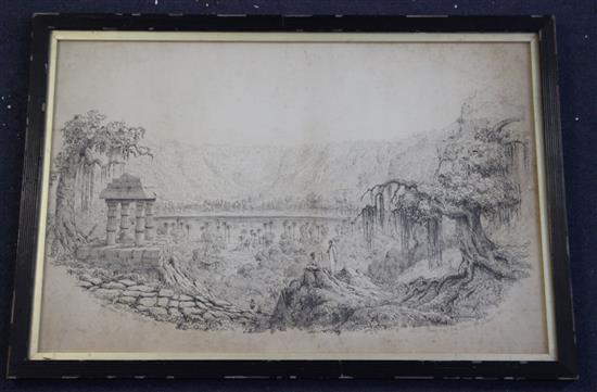 19th century English School Salt Water Lake, Loonhar from half way down the Ghaat 13.5 x 20in.